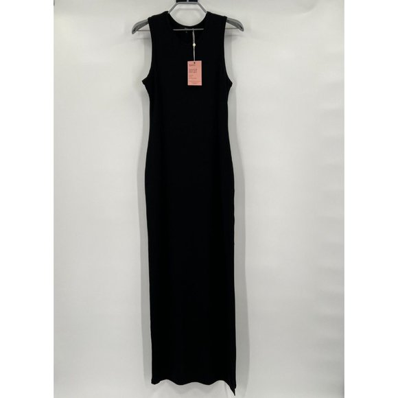 Quince Women’s Black Tencel Jersey Tank Maxi Dress sz S NWT Side Slit Sleeveless - Picture 2 of 10